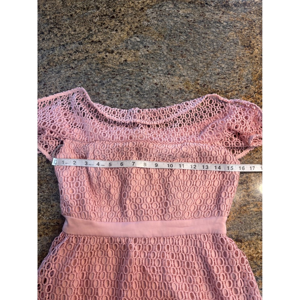 NWT Bardot Pink Lace Off The Shoulder Ruffle Sleeve Fit Flare Dress Size 6 Small - Picture 6 of 10